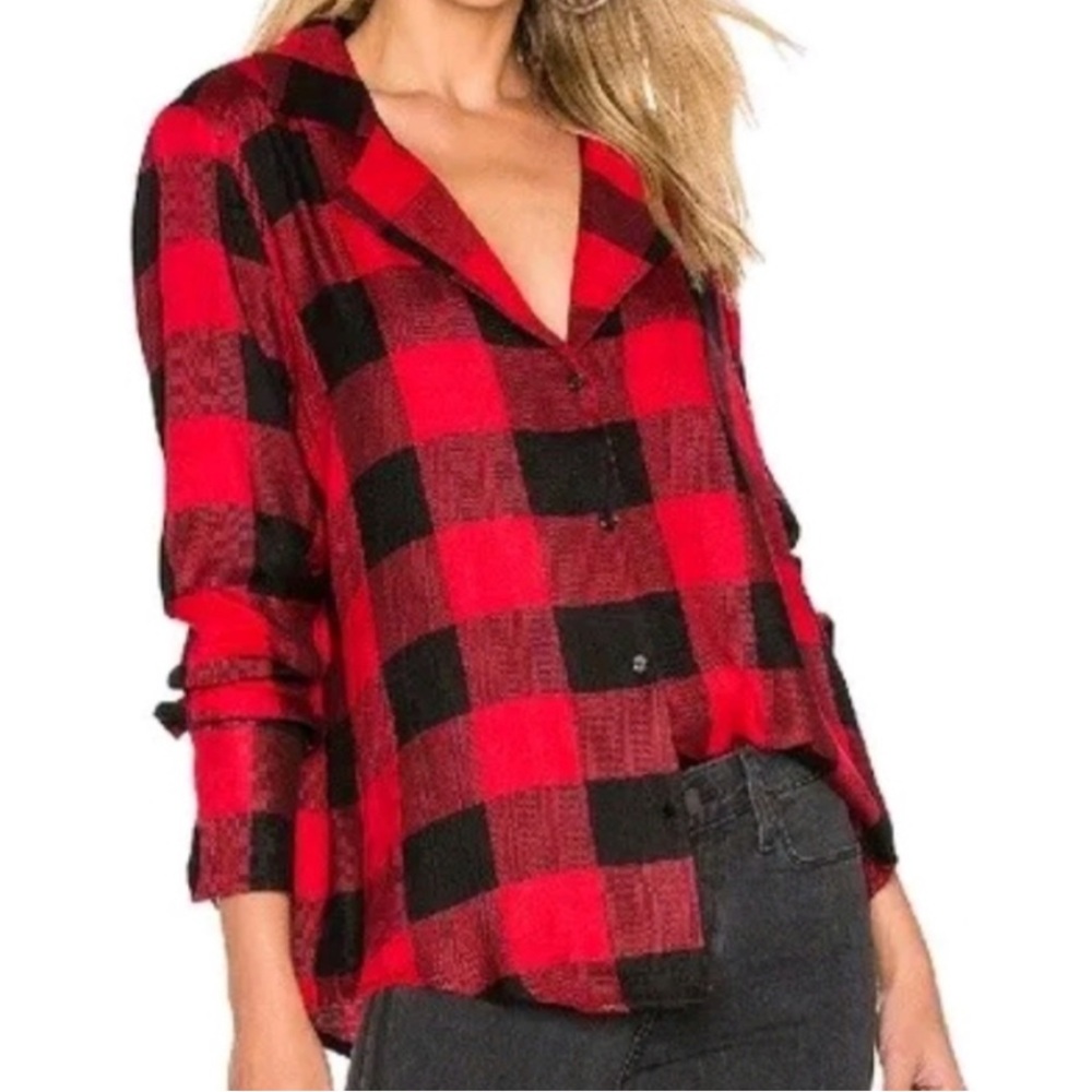 PAIGE Red Black Buffalo Plaid Elora Button Down Shirt. Size Medium